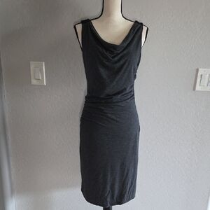 LOFT Women's Charcoal Gray Draped Midi Dress Size Med Perfect For Office